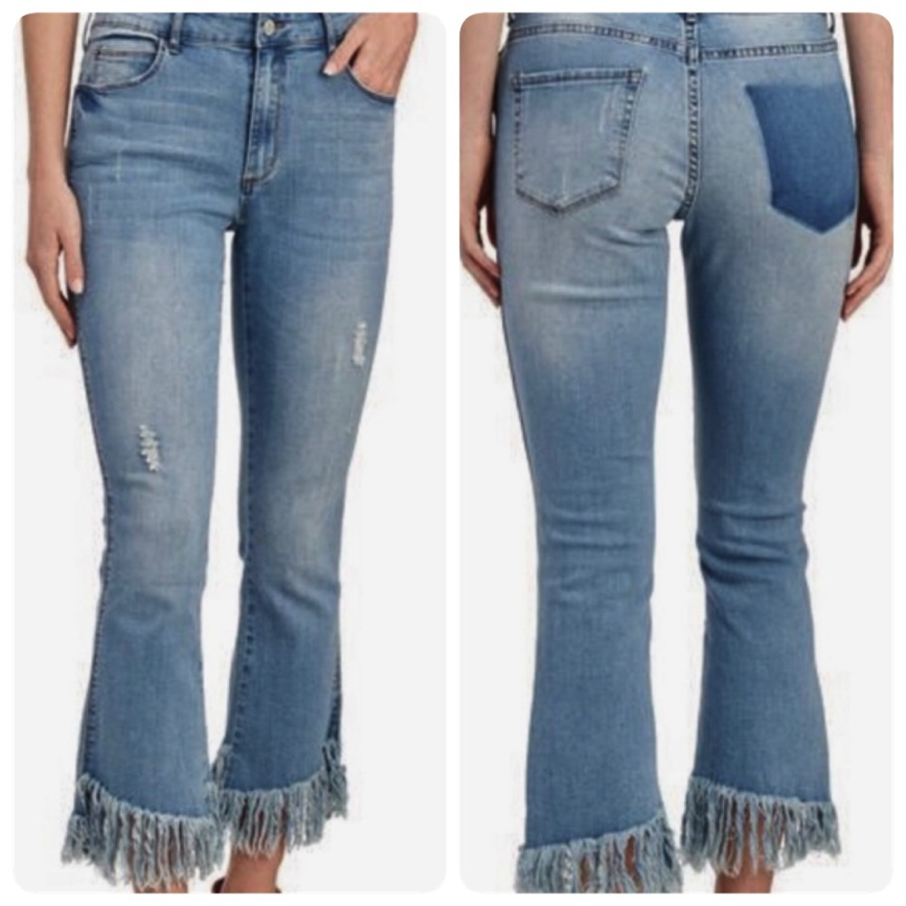 Like New For The Republic Fringe Benefits Flare Bell Crop Boho Stretch Jeans, 6